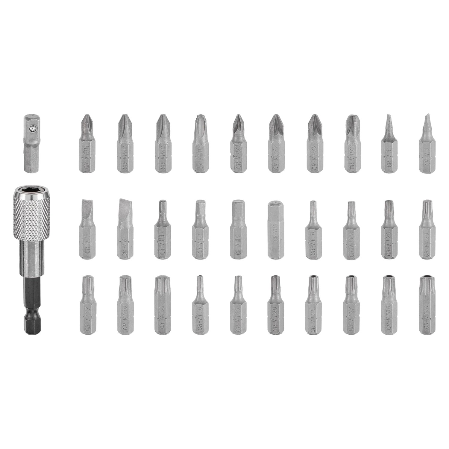 Einhell 30-teiliges Bit-Set aus CrV-Stahl mit Bithalter und Adapter für Schraubendreher.