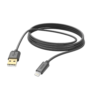 Schwarzes Hama Ladekabel USB-A auf Lightning, 3 m, für Apple iPhone und iPad.