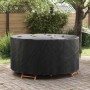 Schwarze, runde vidaXL Gartenmöbelabdeckung aus 210D-Gewebe auf Terrasse. Wasserdicht, UV-beständig, schützt Möbel.