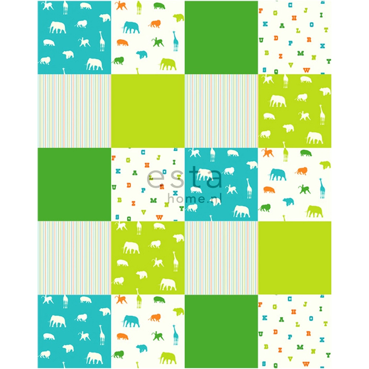 ESTAhome XL Tapete Tiere Lindgrün Und Türkis 20 Behangtegels Van 53 X 53 Cm günstig online kaufen