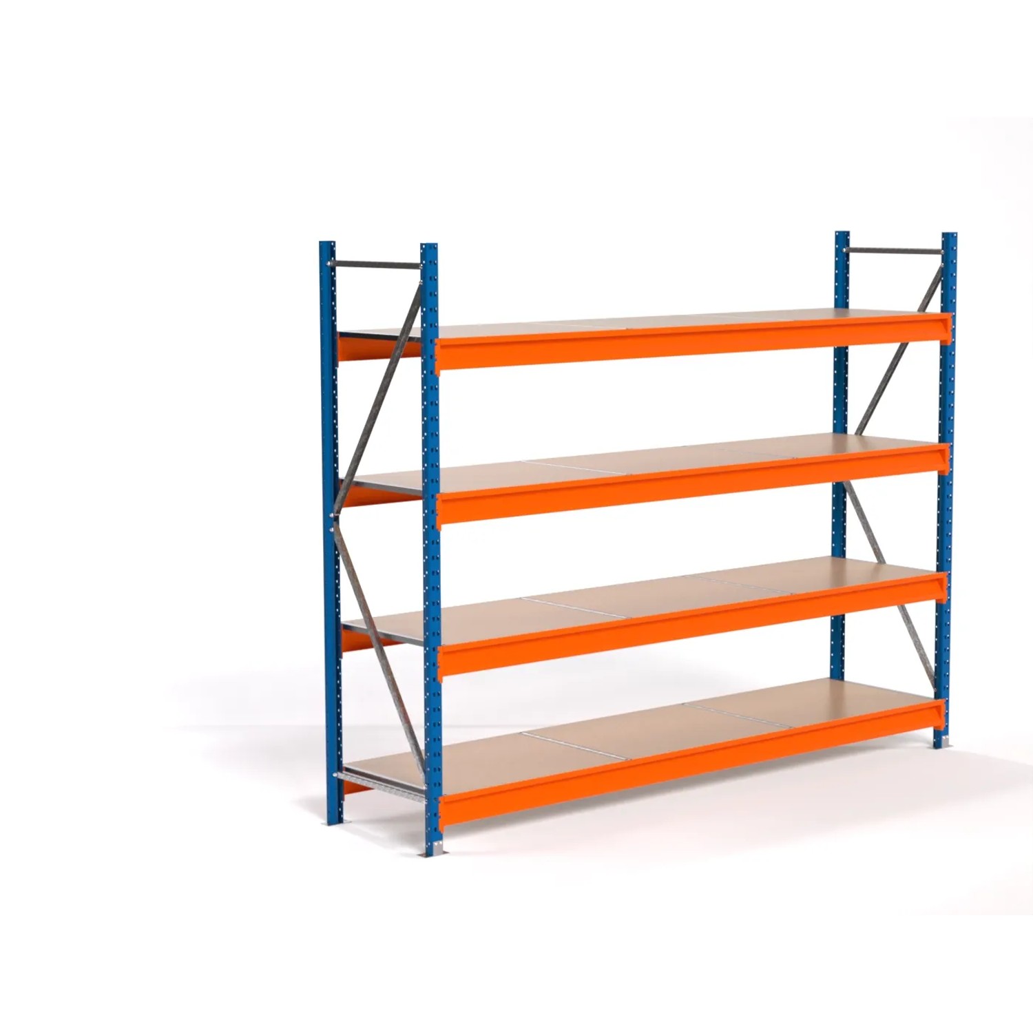 PROREGAL Industrie Weitspannregal Lagerregal MAXIMUS PRO Grundregal HxBxT 200x250x60cm 4 Spanplatten-Fachboden Fachlast 530kg Blau/Orange