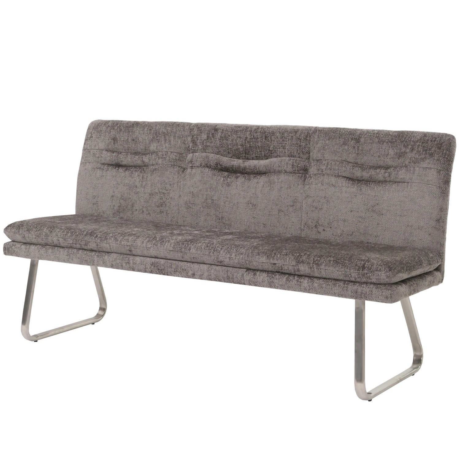 Thumbnail - BERLINLODGE Sitzbank 93x180x58cm Sitzhöhe 51cm Lehne Stoff/Textil Chenille Edelstahl Gebürstet 180cm Dunkelgrau