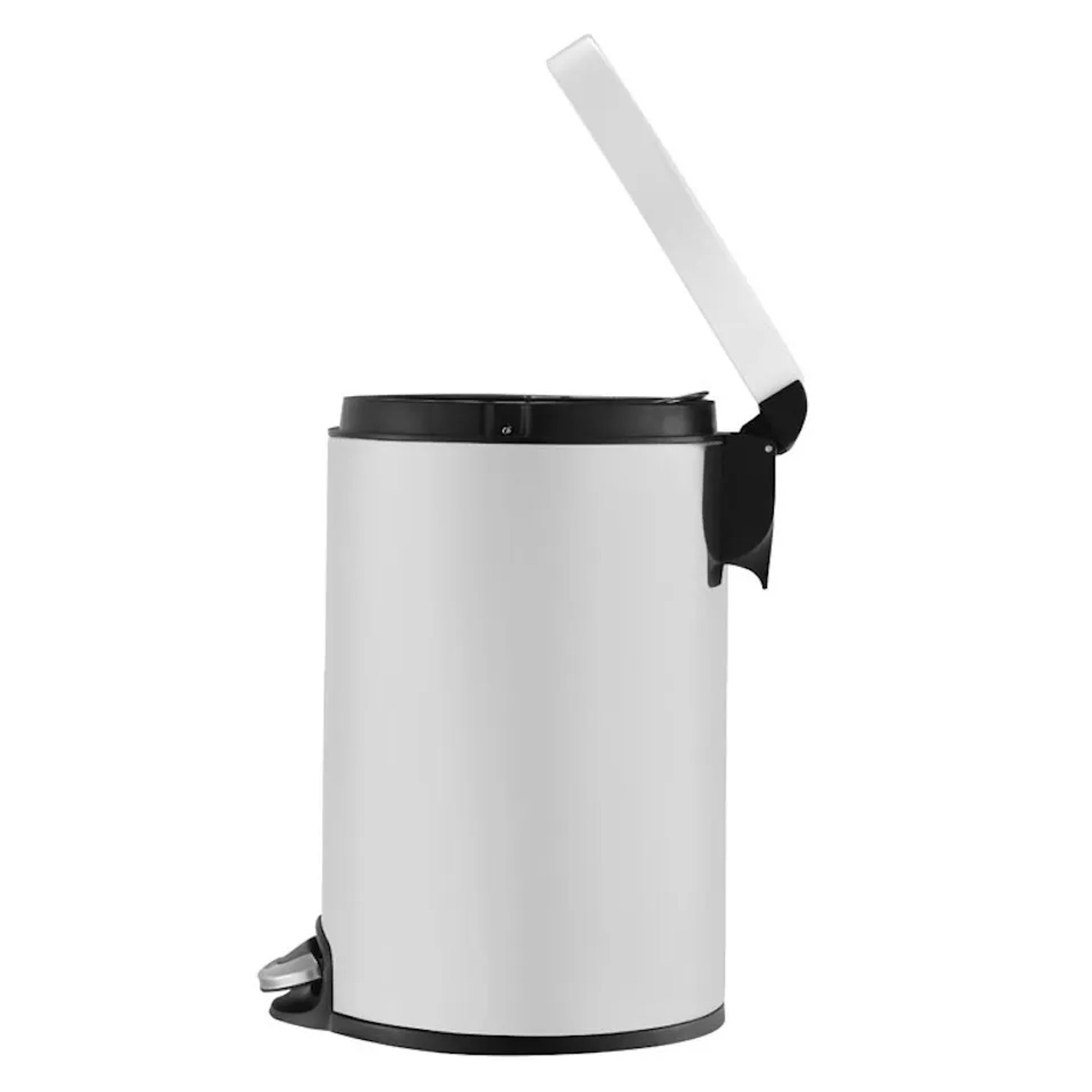 Weißer PROREGAL Treteimer, 8 Liter, mit Pedal und leise schließendem Deckel.