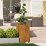 Rostbrauner vidaXL Pflanzkübel aus wetterfestem Stahl, 80 cm hoch, auf Holzterrasse mit Grünpflanze.
