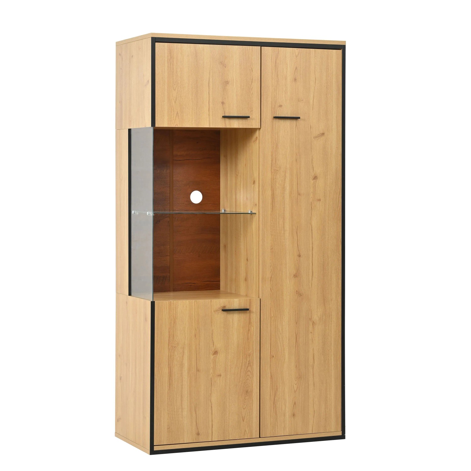 Okwish Vitrine Mit Led Glastür Mehrzweckregale Stauraum 77.5x40x150cm Natur