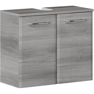 Pelipal Quickset 328 Waschbeckenunterschrank, 60 cm, Graphit Holzstruktur mit zwei Türen.