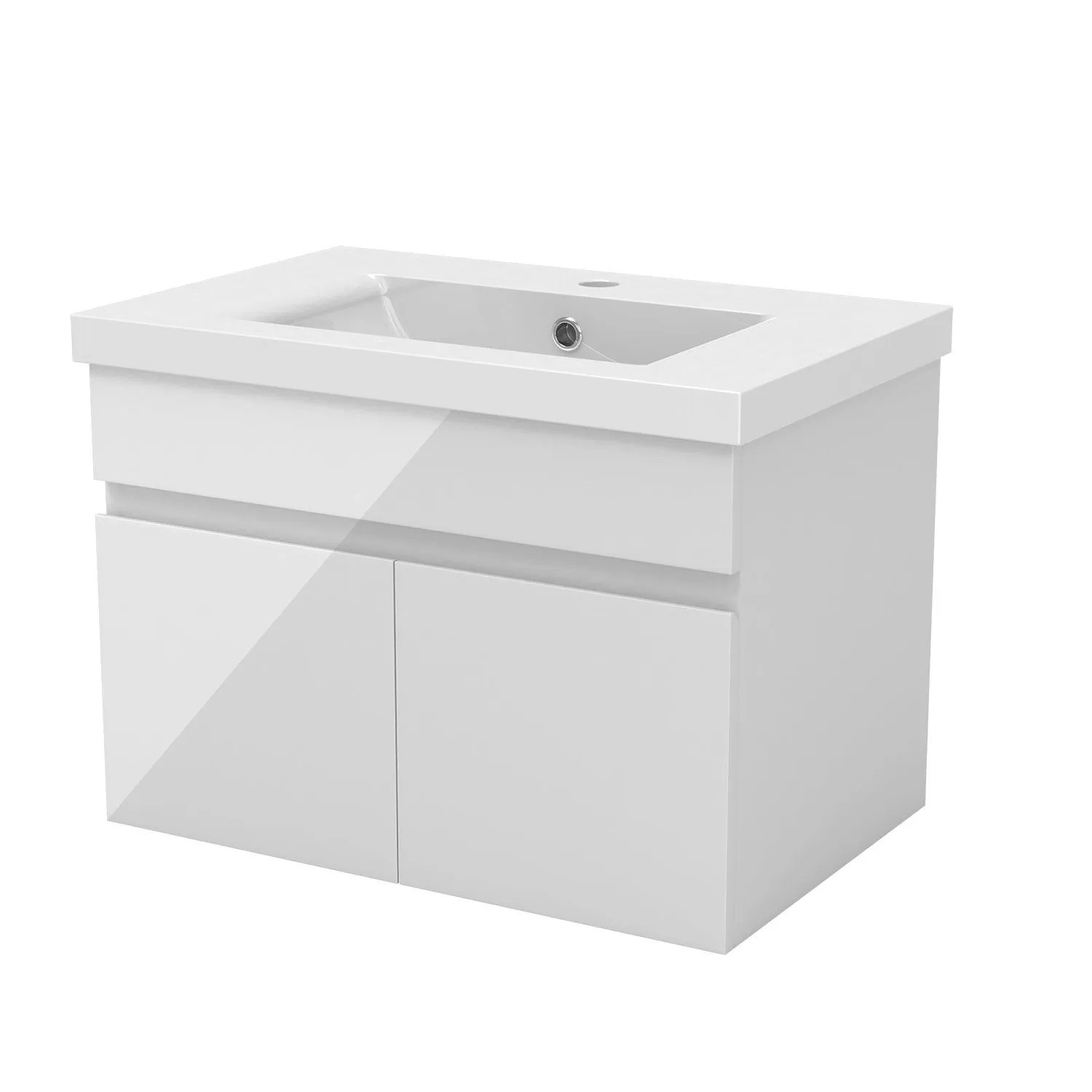 AICA Badmöbel BERGEN 60 cm Keramik Waschtisch mit Unterschrank Hochglanz Weiß Grifflos Softclose Türen 2 tlg.