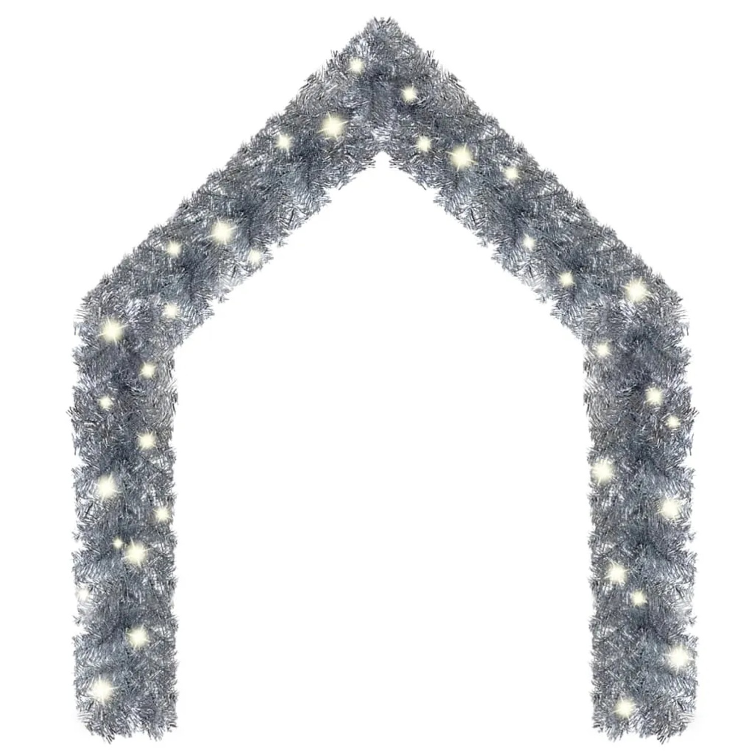 Silberne 10m LED Weihnachtsgirlande aus PVC, leuchtend in Bogenform. Festliche Dekoration für Ihr Zuhause.