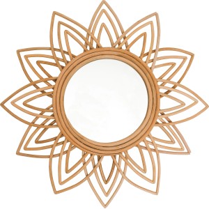 Runder Wandspiegel Safari Adventure mit Rahmen aus Rattan im Blumen-Design, Ø 50 cm.