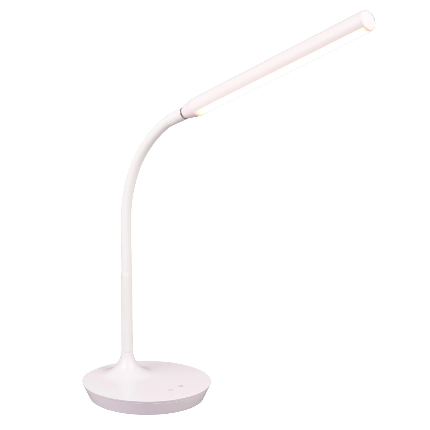 Weiße LED-Tischleuchte Toro mit flexiblem Arm, ideal als Schreibtischlampe.