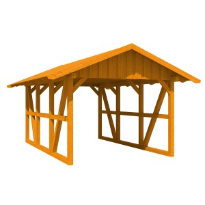 Skan Holz Carport Schwarzwald, Eiche, mit Satteldach und Dachschalung. Holzkonstruktion.