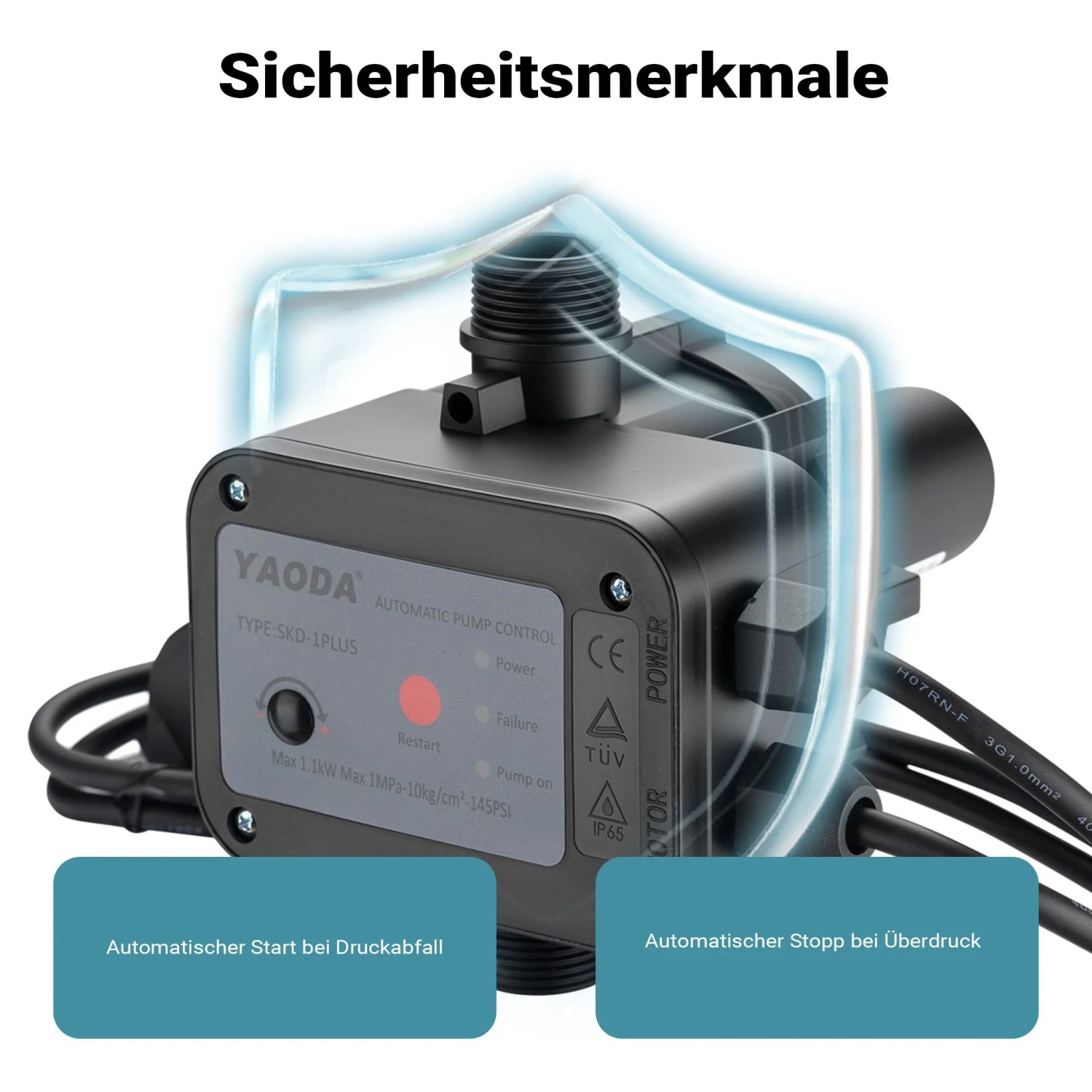 Wiltec Druckschalter Kabel Skd-1 230V 1-Phasig Pumpensteuerung Hauswasserwerk_5