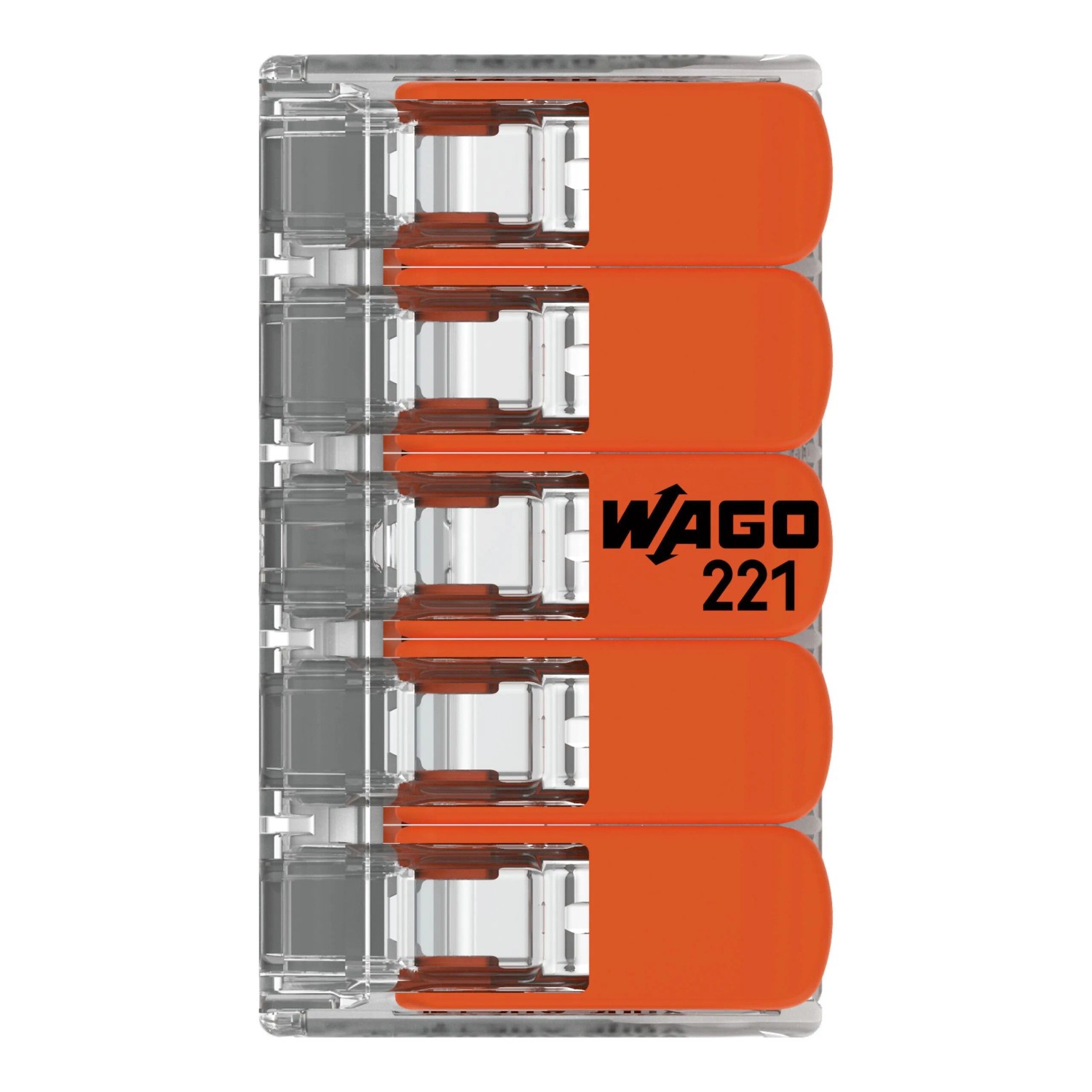 5er-Pack Wago Hebelklemme 221-615, 5-polig, für Leiter von 0,5-6 mm²