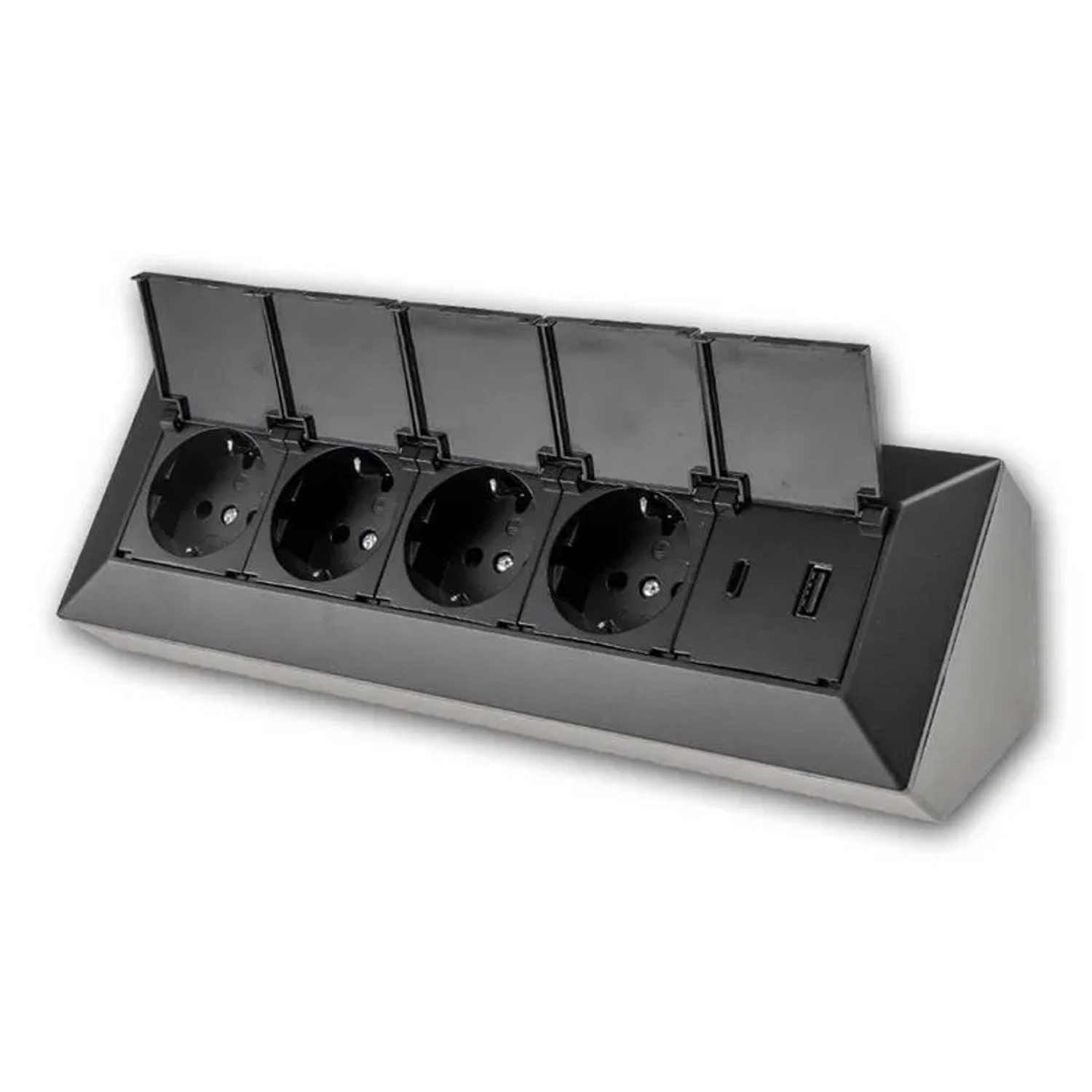 ChiliTec 4-Fach Steckdosenblock USB AC Schwarz mit Klapp