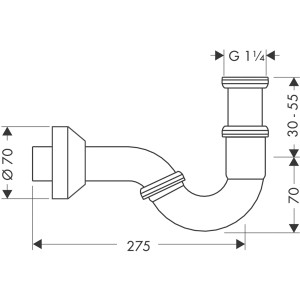 Hansgrohe Röhrensifon für Bidet, Standardmodell, Chrom, mit Maßangaben.