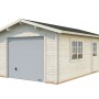 Palmako Holzgarage Roger mit Sektionaltor, naturbelassene Fertiggarage aus Fichtenholz mit Fenster und Tür.