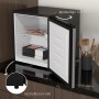 HOMCOM Mini Gefrierschrank, silberfarben, mit offener Tür und Lebensmitteln im Innenraum.