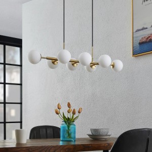 Moderne Lindby Pendelleuchte Kiamo, 8-flammig, weißes Metall, für Wohnzimmer & Esszimmer.