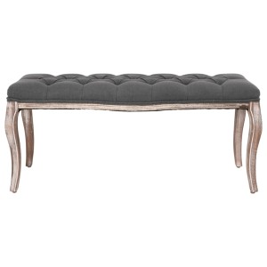 Dunkelgraue vidaXL Bank aus Leinen und Massivholz mit Cabriole-Beinen, 110x38x48 cm.