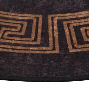 Schwarzer, waschbarer Teppich (200 cm) mit goldenem Muster.