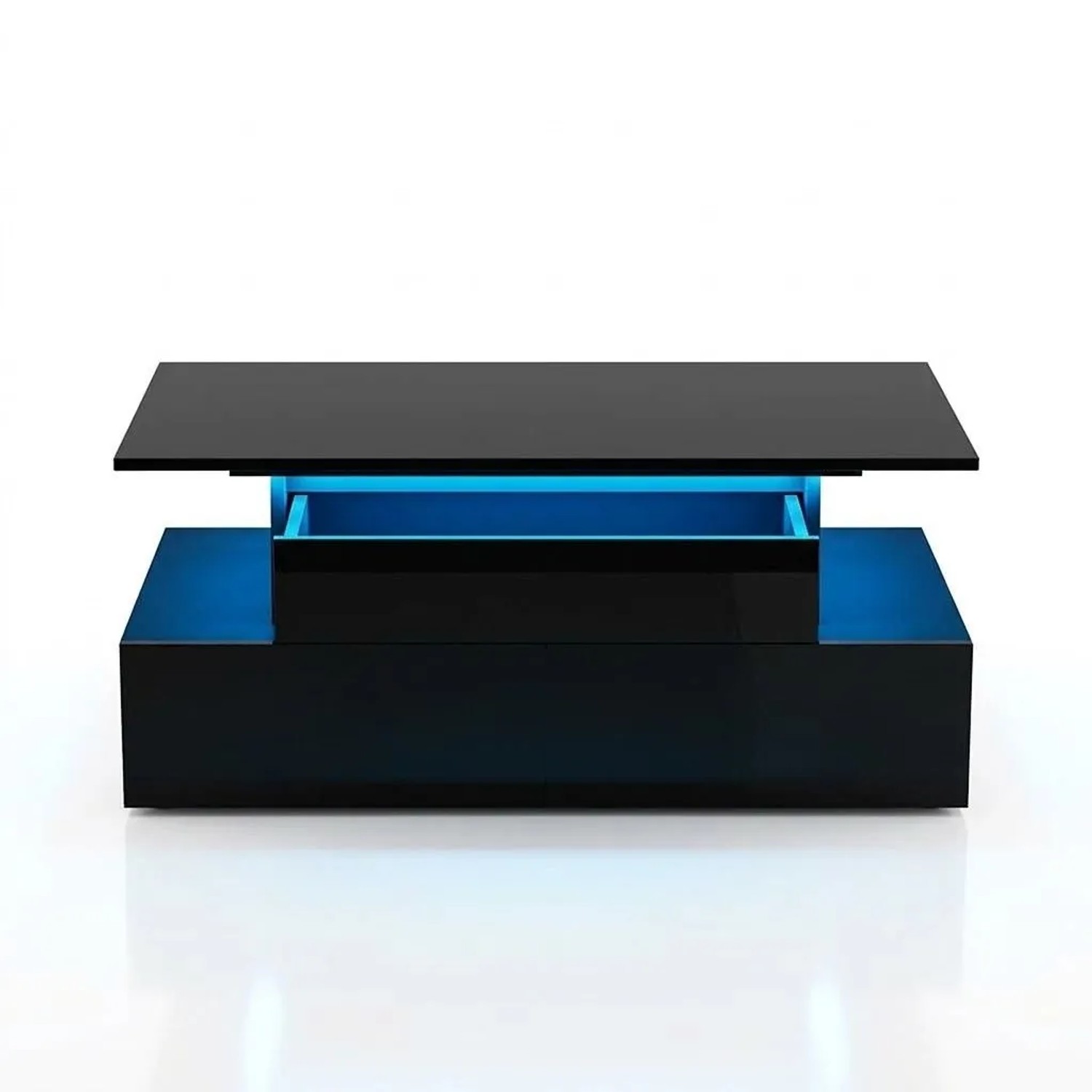 Merax Couchtisch Hochglanz mit LED 4 Schubladen Stauraum Schwarz