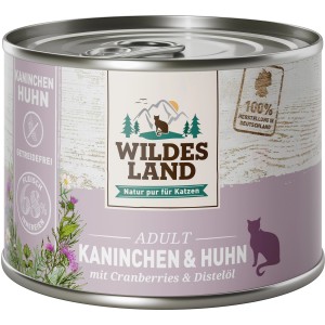 Wildes Land Katzen-Nassfutter Kaninchen & Huhn, 200g Dose. Katzenfutter mit hohem Fleischanteil.