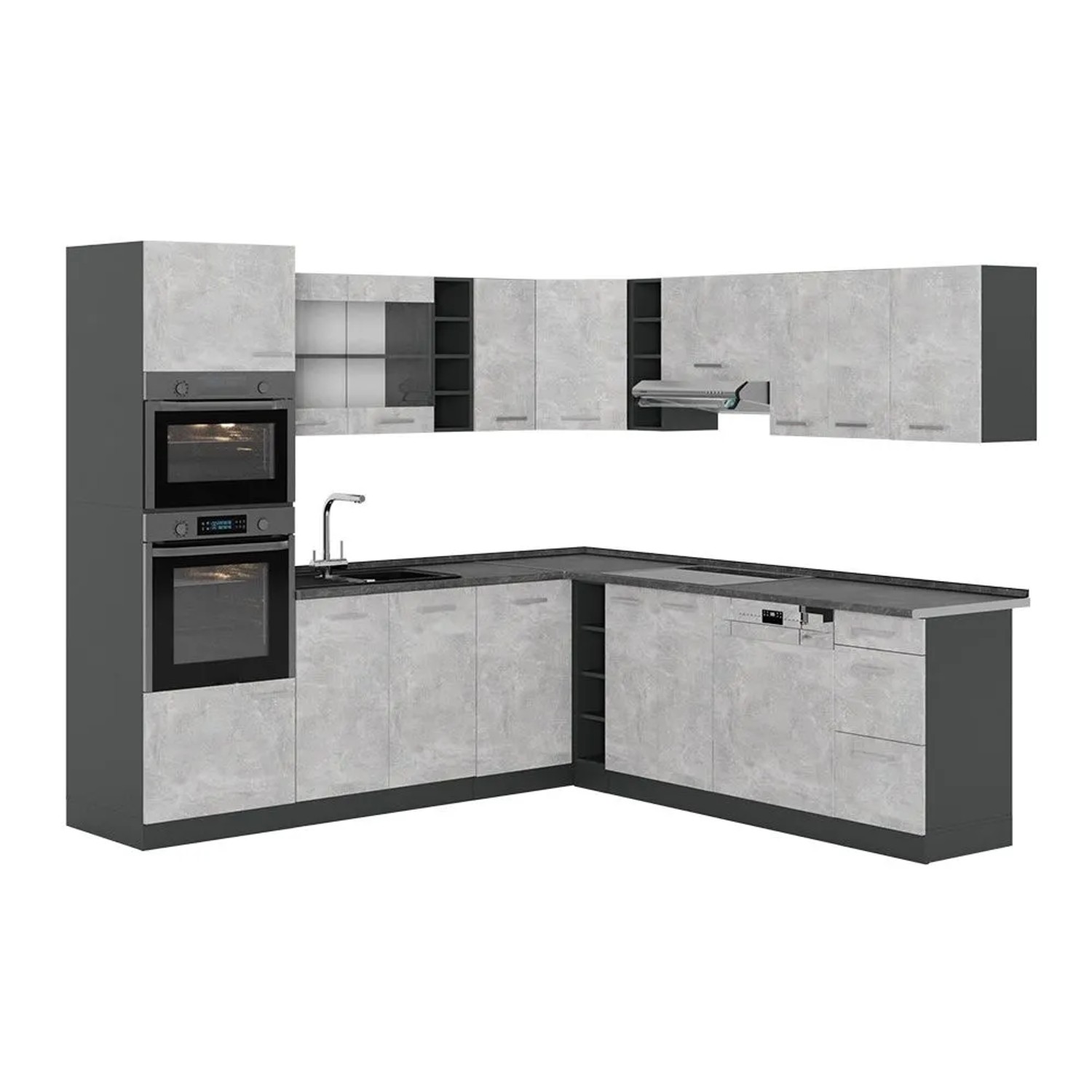Vicco Eckküche R-Line Beton/Anthrazit 247 x 82 ohne Arbeitsplatte