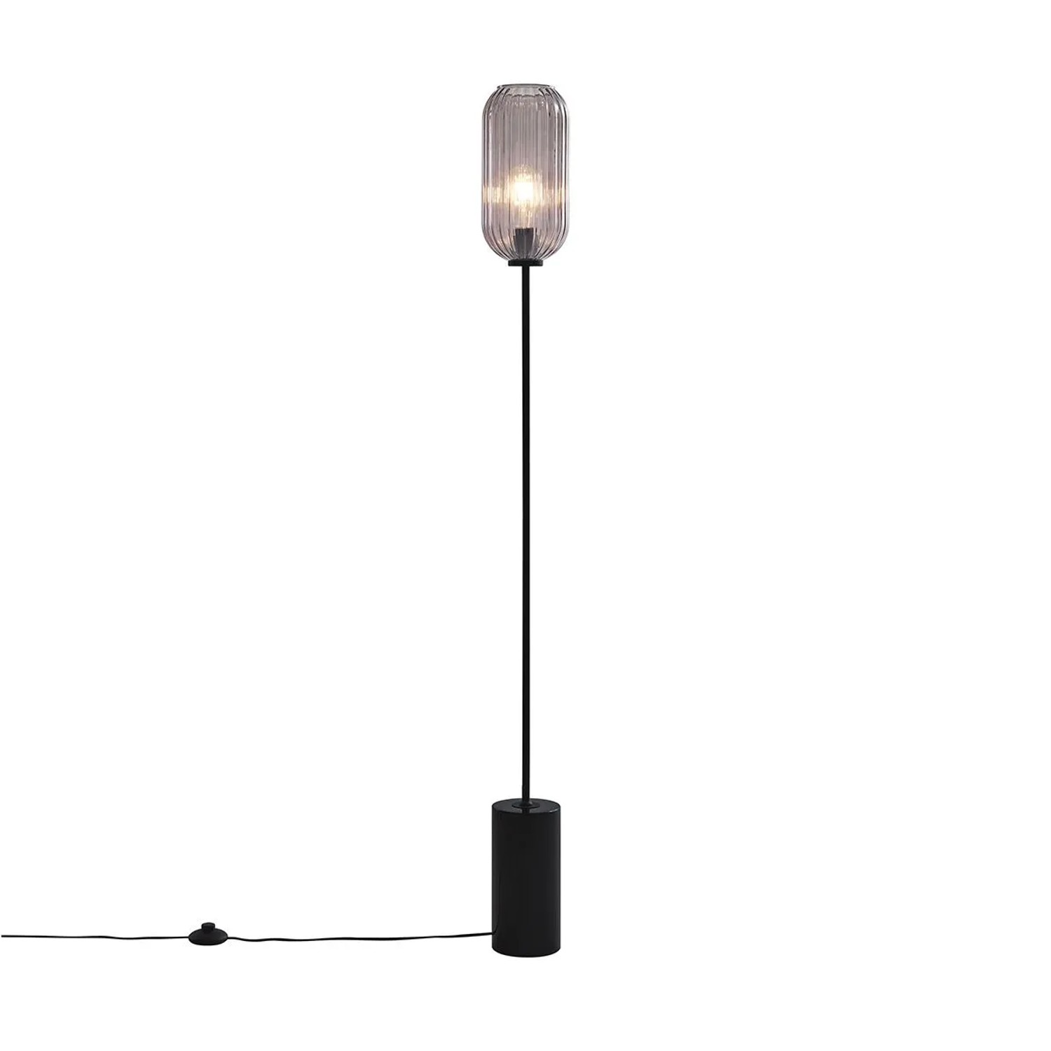QAZQA Art Deco Stehleuchte Schwarz mit Rauchglas Rid