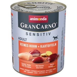 Gran Carno Sensitive Adult Hunde-Nassfutter, Huhn & Kartoffel, 800g Dose.