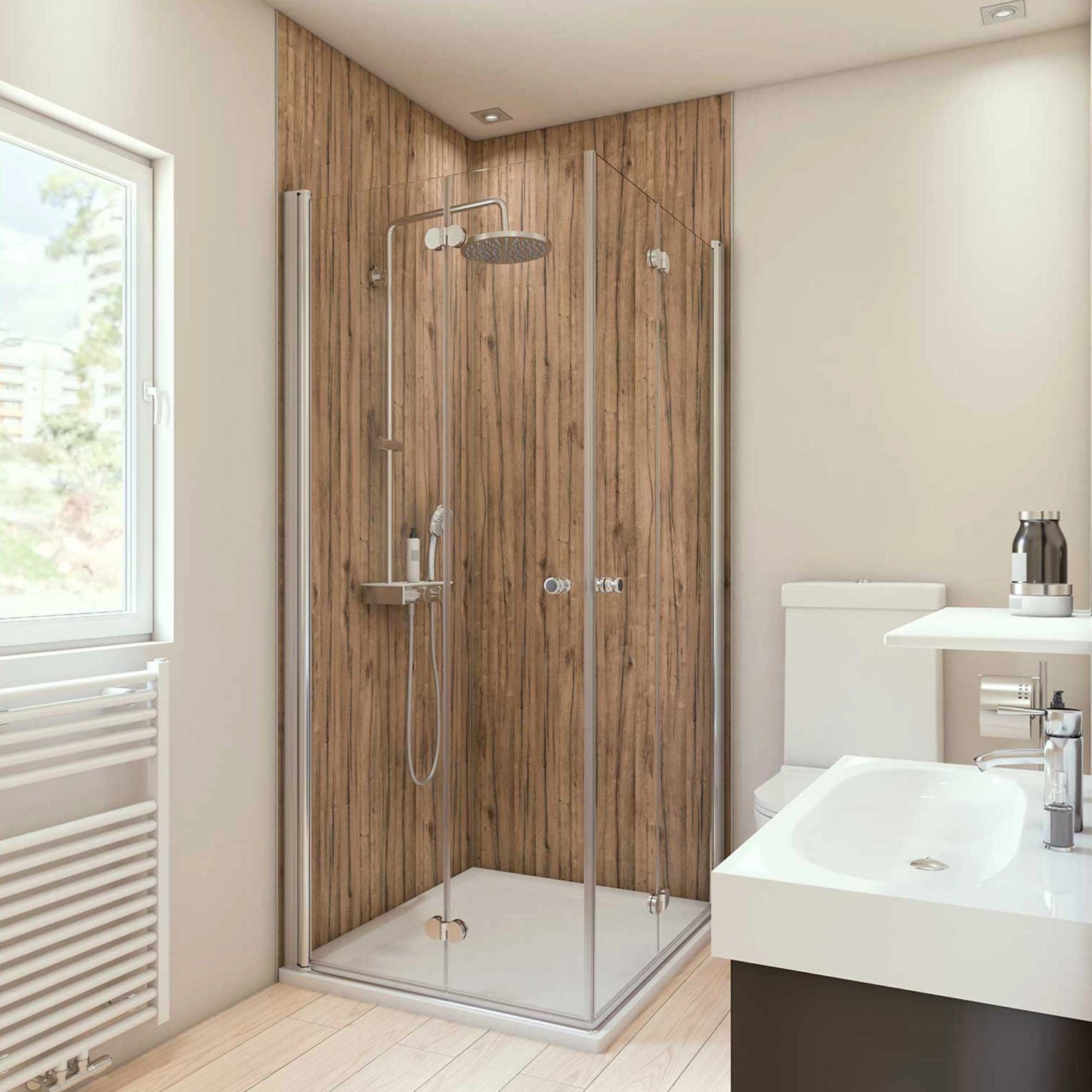 Breuer Duschrückwand Eiche Aluminium Holzdekor 150 cm x 255 cm günstig online kaufen