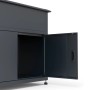 Westmann Metall-Hochbeet Plexa anthrazit mit geöffneter Stauraumtür.