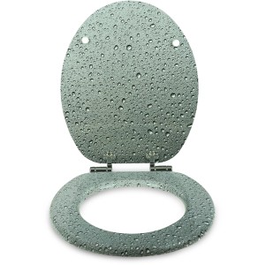 Sanfino WC-Sitz Gray Splash, Toilettendeckel aus Holz mit Absenkautomatik, graues Wassertropfen-Design.