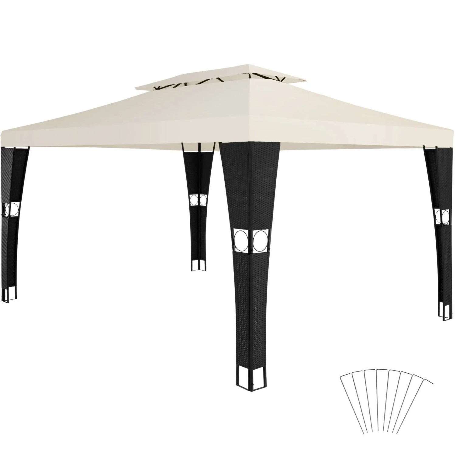 Tectake Rattan Gartenpavillon Mona 4 x 3 M Wasserabweisend  400 x 300 x 265 cm Schwarz Creme