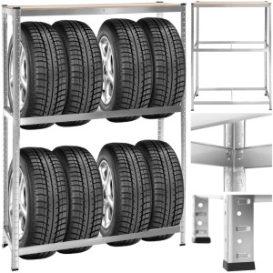 Tectake Reifenregal  Für 8 Reifen 795 kg  120 x 40 x 180 cm Grau