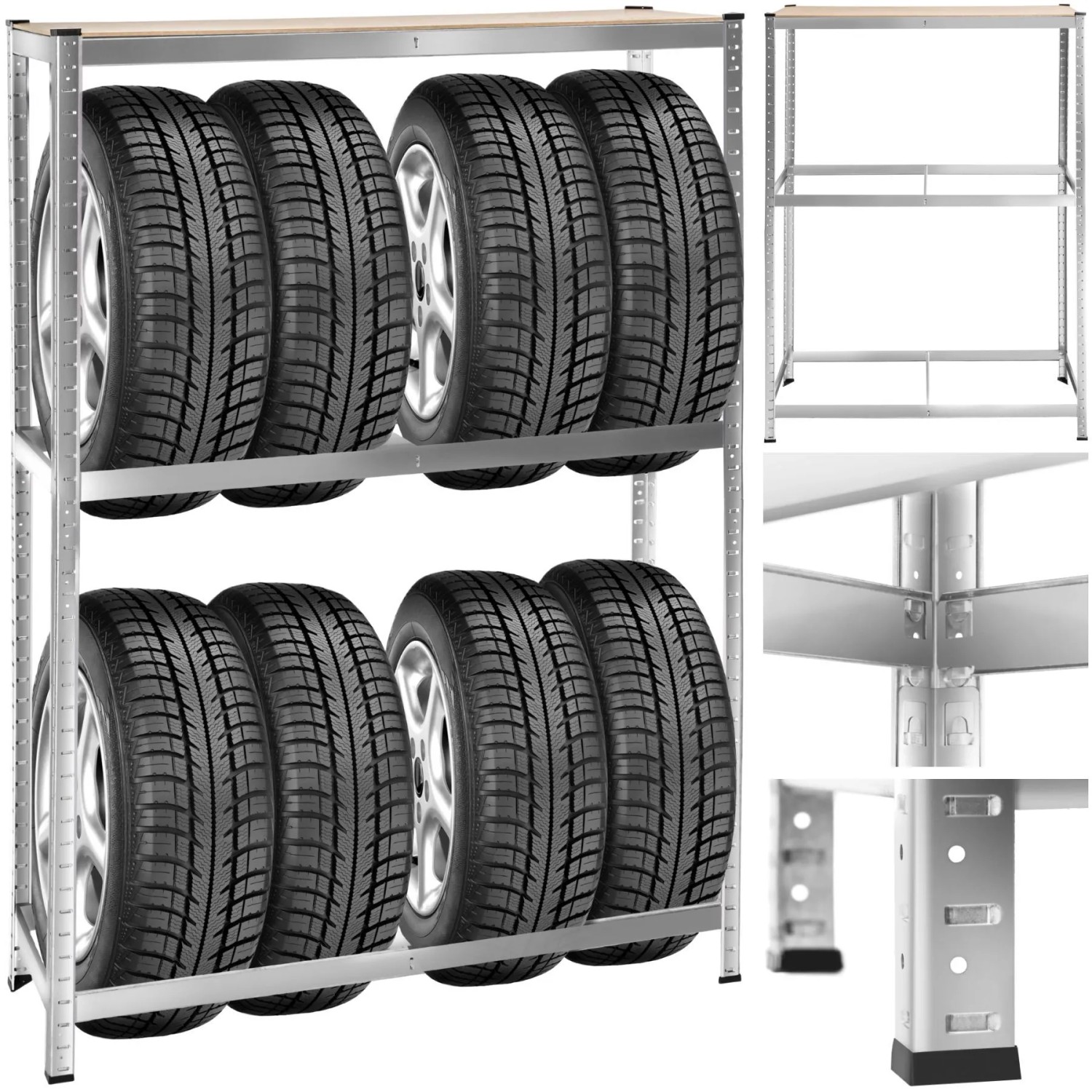 Tectake Reifenregal  Für 8 Reifen 795 kg  120 x 40 x 180 cm Grau