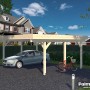 Palmako Doppelcarport Karl aus Naturholz, 600x512cm, mit Auto und Fahrrad untergestellt.