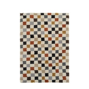 Vercai Rugs Hochflor-Teppich City Karo Creme 120x170 cm. Weicher Teppich mit modernem, mehrfarbigem Karomuster für Wohnzimmer.