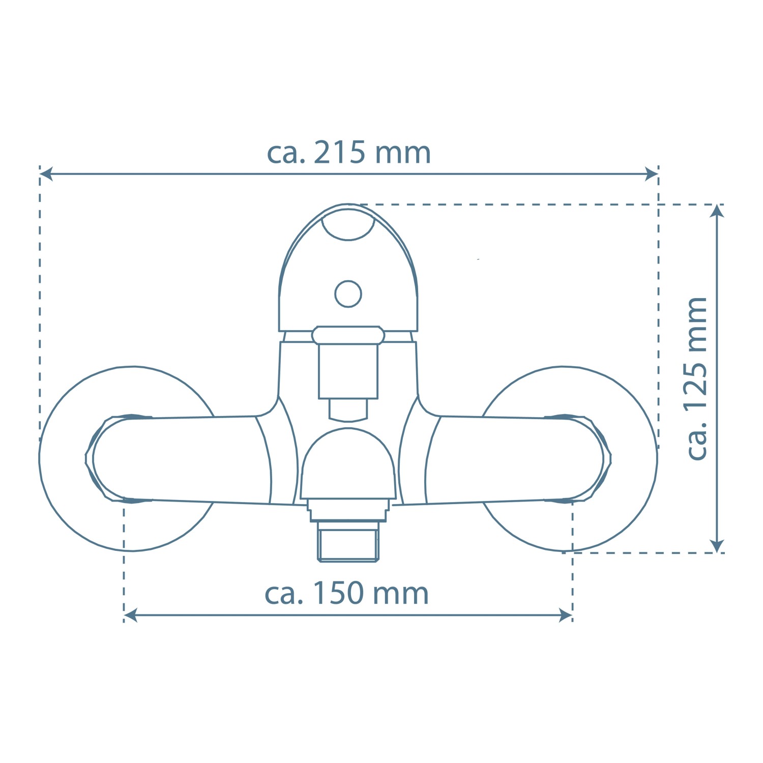 Skizze der Schütte Wannenfüllarmatur Magna Chrom mit Maßangaben.
