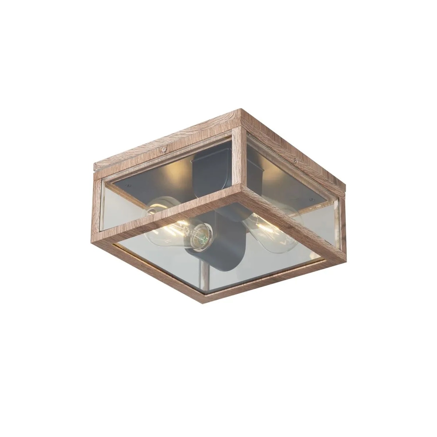 Qazqa Industrielle Deckenleuchte Holzoptik IP44 2 Flammig Charlois
