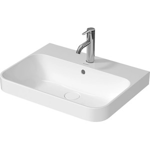 Weißes Duravit Aufsatzwaschbecken Happy D.2 Plus, 60 cm, mit Hahnloch und Überlauf.