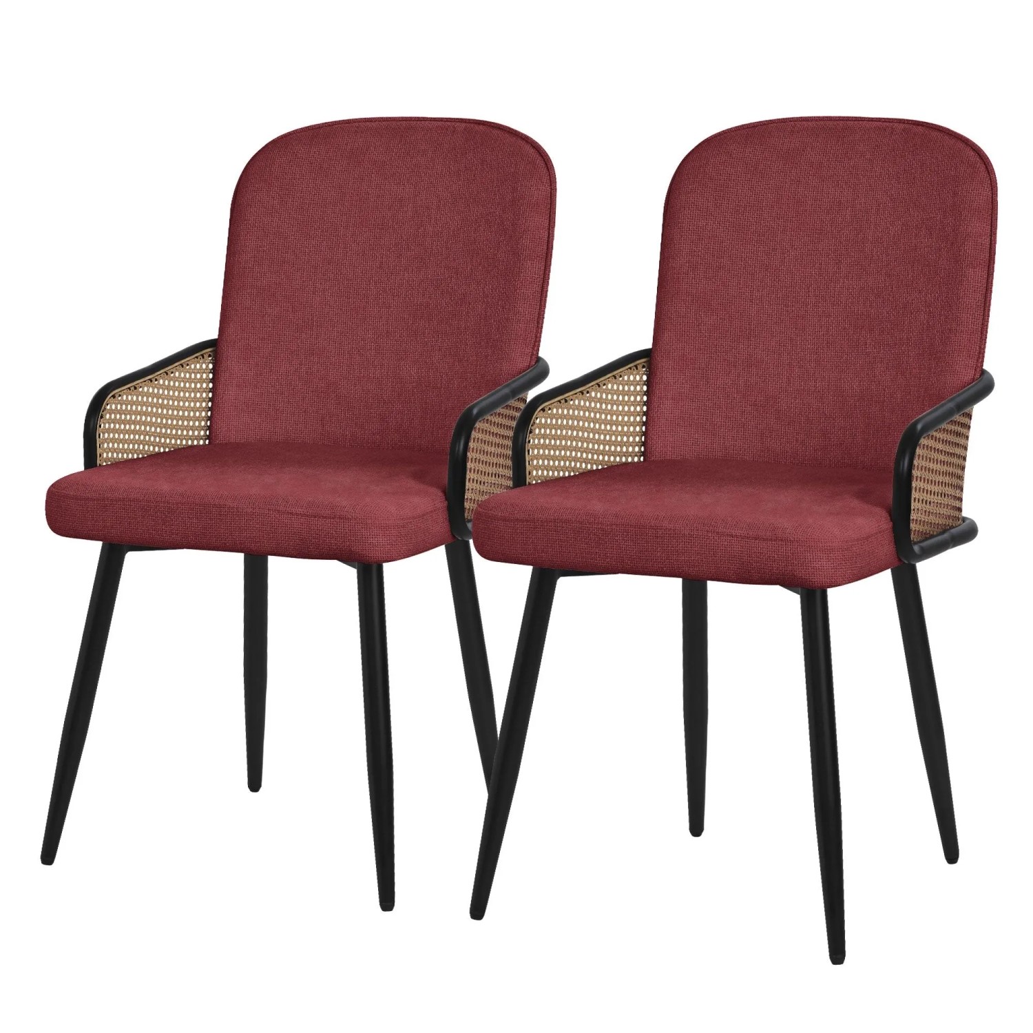 ML-Design Esszimmerstühle 2Er Set Rot mit Stoffbezug Rattan-Optik