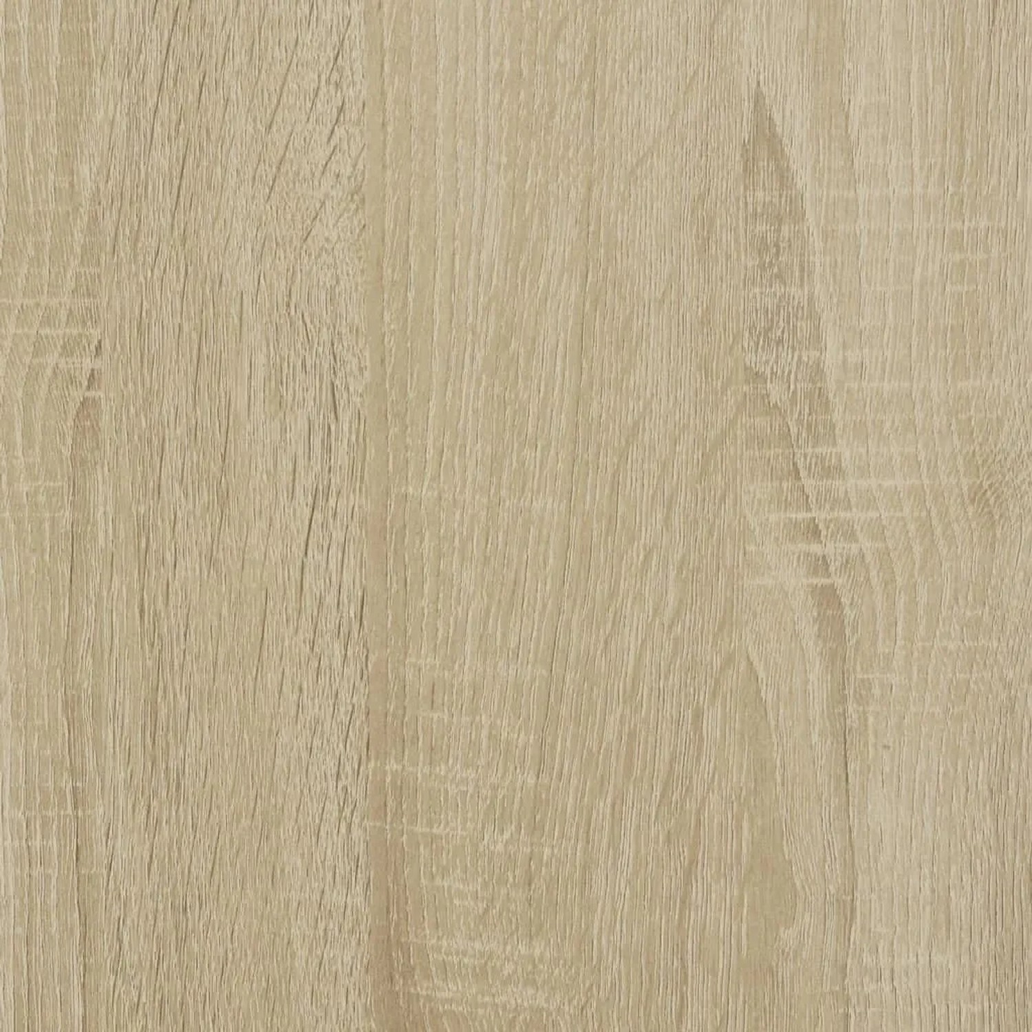 Nahaufnahme der hellen Sonoma-Eiche Holzmaserung. Detail der Holzoptik des Bettgestells aus Holzwerkstoff.