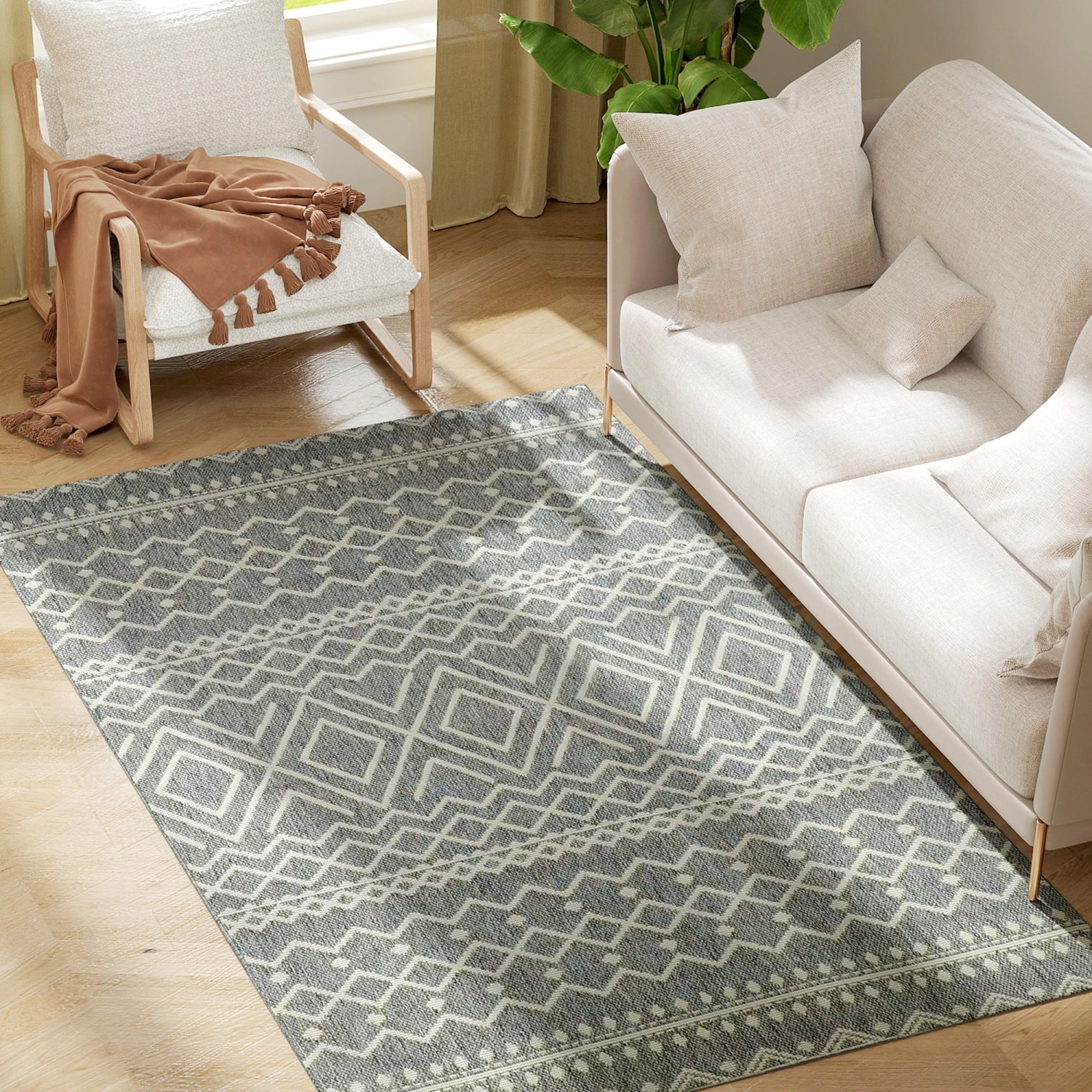 HOMCOM Teppich Flachgewebe Waschbar Anti-Rutsch Küchenteppich 140x200 cm günstig online kaufen