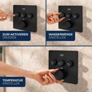Grohe Grohtherm Smart Control UP-Thermostat, eckig, Schwarz Matt. Hand bedient 3 Ventile für Wasserfluss und Temperatur.