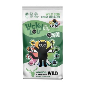 Lucky Lou Katzen-Trockenfutter Senior Geflügel & Wild, 340g Packung.