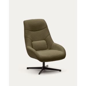 Natur24 Drehsessel Celida, grün, mit Bouclé-Bezug und Stahlfuß für Garten oder Wohnbereich.