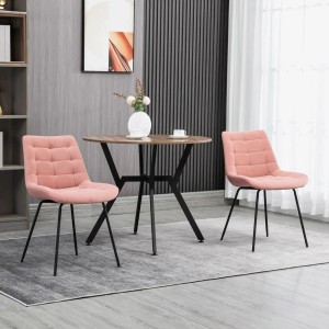 HOMCOM 2er Set Esszimmerstühle im Retro Design, rosa Samt mit schwarzen Beinen.