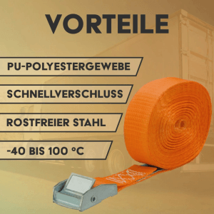 2er Set orangefarbene Spanngurte 5m x 25mm mit Klemmschloss für Ladungssicherung.