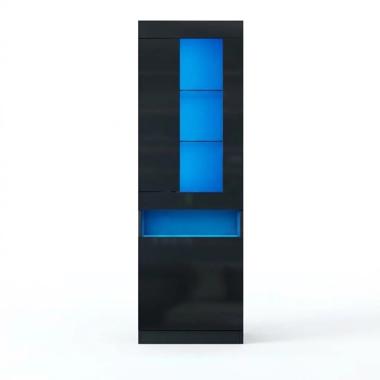 Merax Vitrine LED Glasvitrine Standvitrine Wohnzimmerschrank Stauraumschrank Schwarz