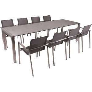 9-teiliges Gartenmöbel-Set Sienna von Garden Pleasure: Ausziehbarer Tisch und 8 Stühle aus Edelstahl.